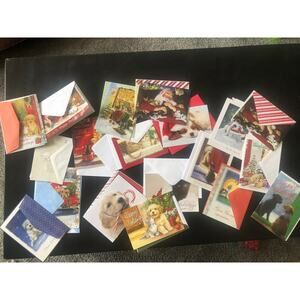 Cat And Dog Christmas Card Lot Of 19 Vintage With Envelopes Unused